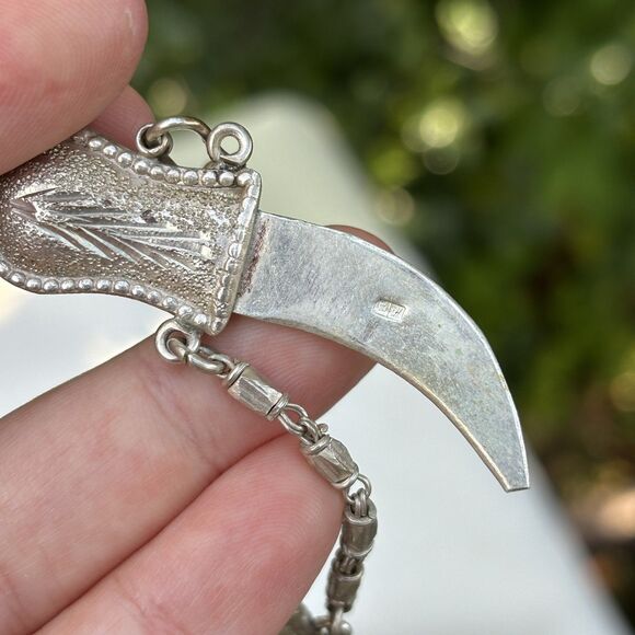 Vintage 850 Silver Middle Eastern Khanjar Dagger Keychain 30.8g Ornate Design - Picture 8 of 13